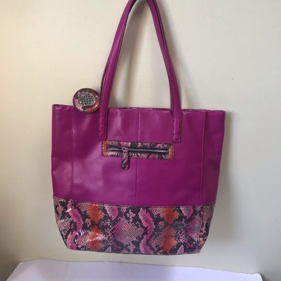 Kate Landry NEW Leather Snake Animal Print Tote Bag Shoulder Satchel FOB Pink - Picture 7 of 16